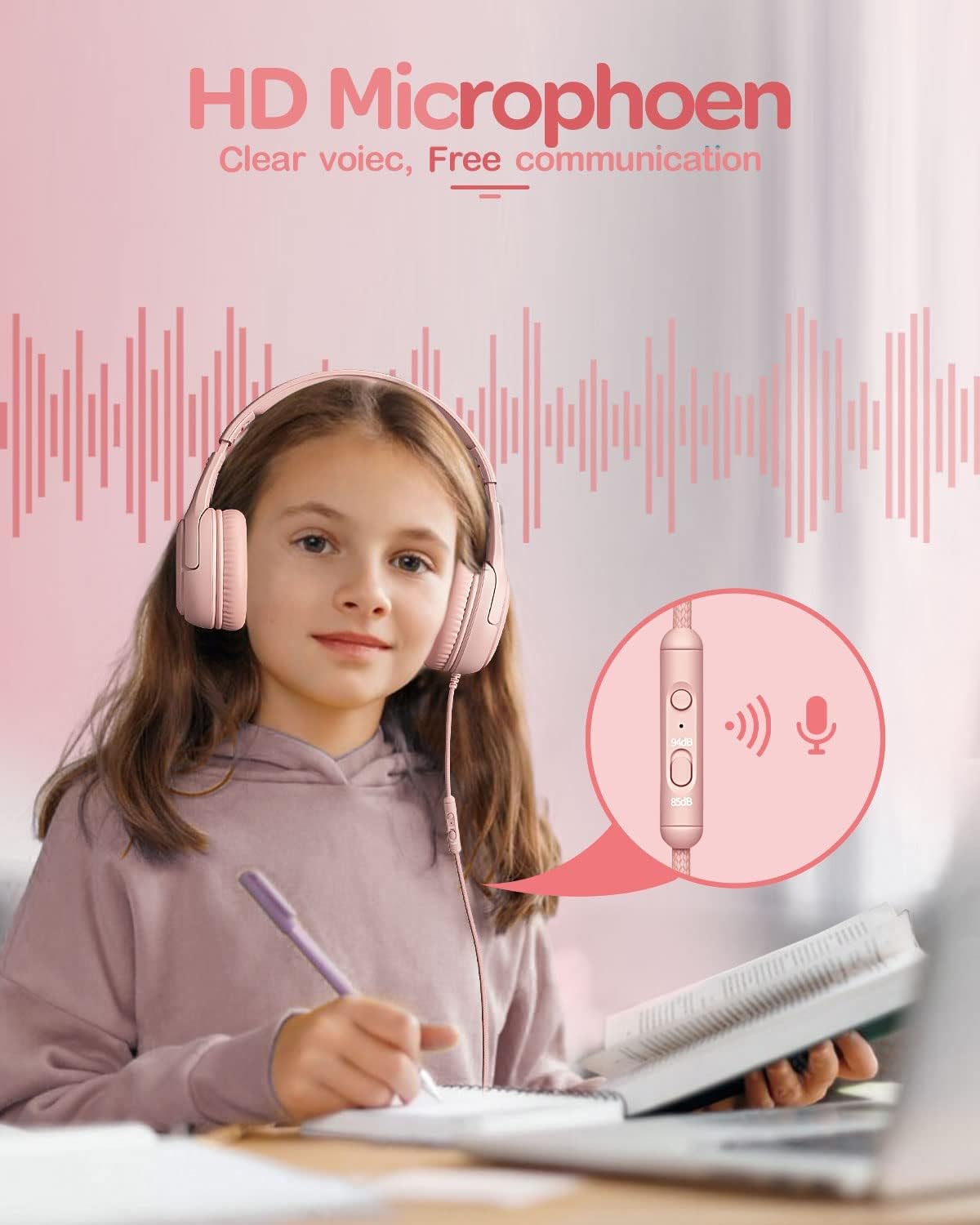 awatrue Kids Headphones with Microphone, Wired Headphones for Kids 85/94dB Safe Volume Limit, Over Ear Headsets, Boys Girls Childrens Headphones for School/Travel/Fire Tablet/BlueOrange