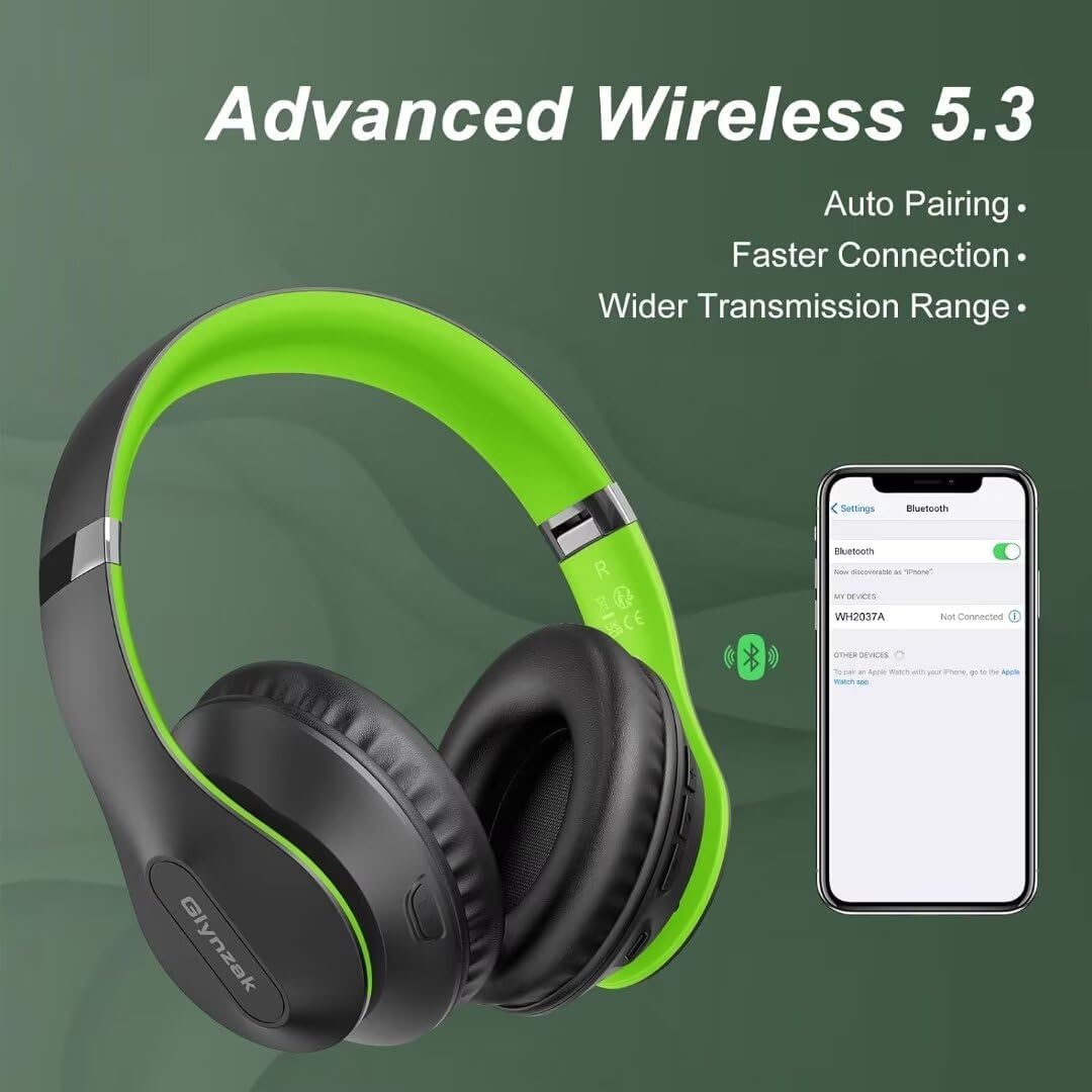 Glynzak Wireless Bluetooth Headphones Over Ear 65H Playtime HiFi Stereo Headset with Microphone and 6EQ Modes Foldable Bluetooth V5.3 Headphones for Desktop Computer Laptop Rose Gold