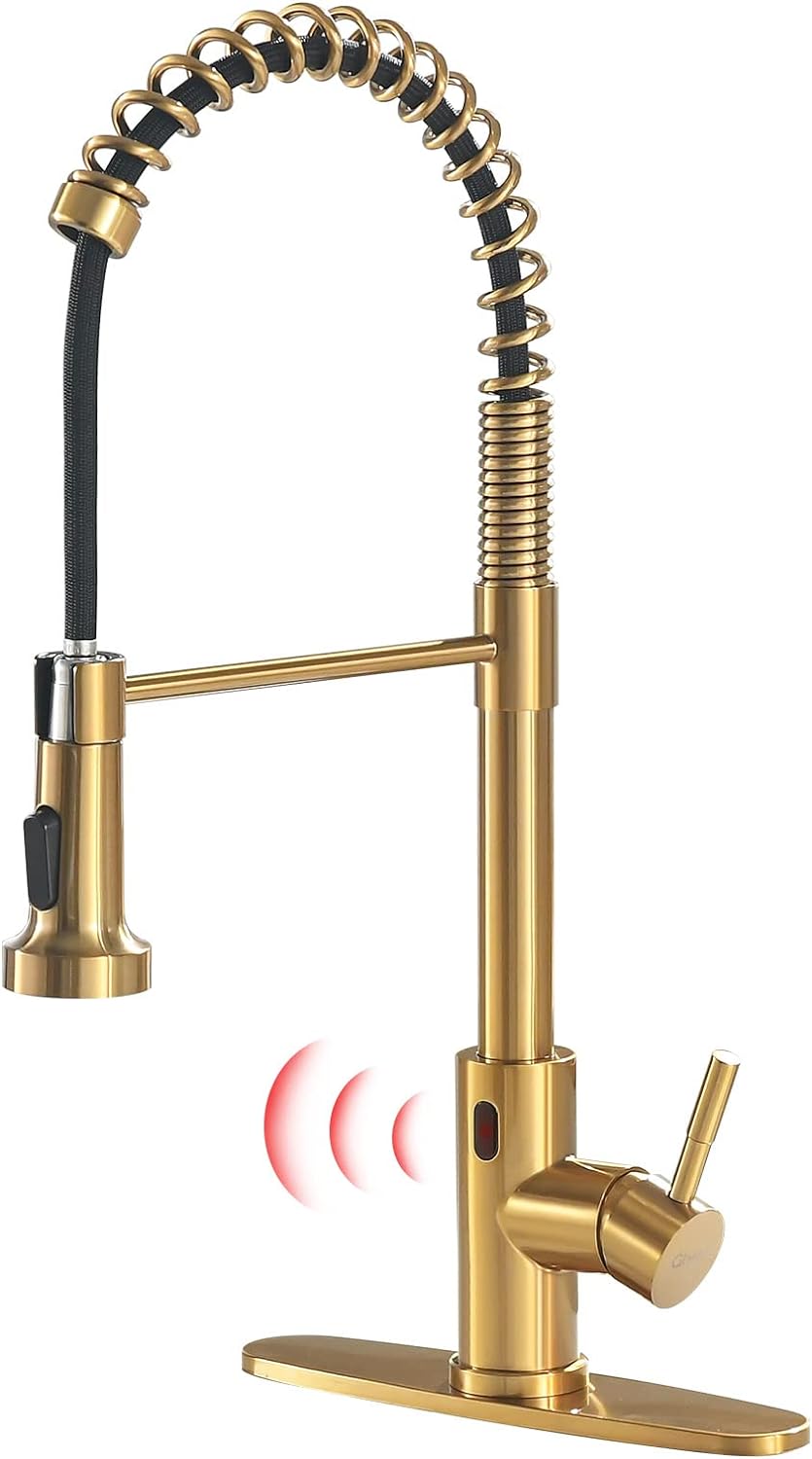 GIMILI Matte Black Kitchen Faucet with LED Light,Single Hole Spring Kitchen Sink Faucet with Pull Down Sprayer