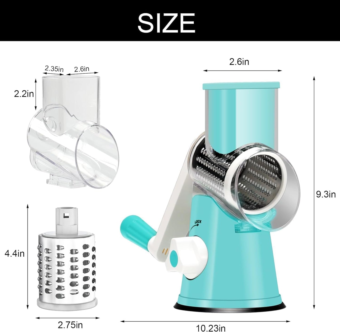 Purilite Select Rotary Cheese Grater with 3 Stainless Steel Blades