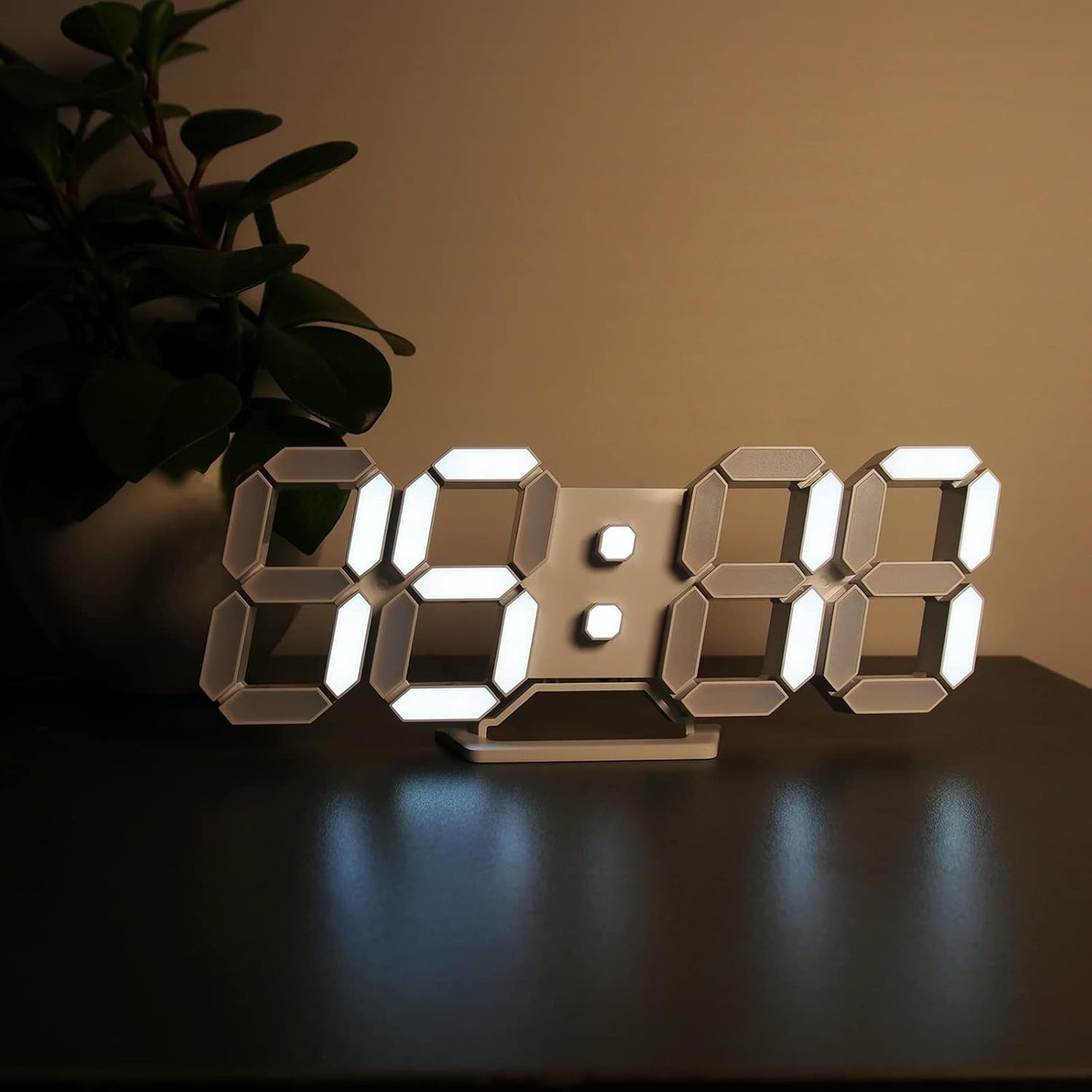 Deeyaple 3D LED Digital Wall Clock Modern Alarm Clock Adjust Brightness 12/24 Time Date Temperature Silent Snooze USB Night Light Remote Control Kitchen Bedroom Living Room Small 9.7 inch White