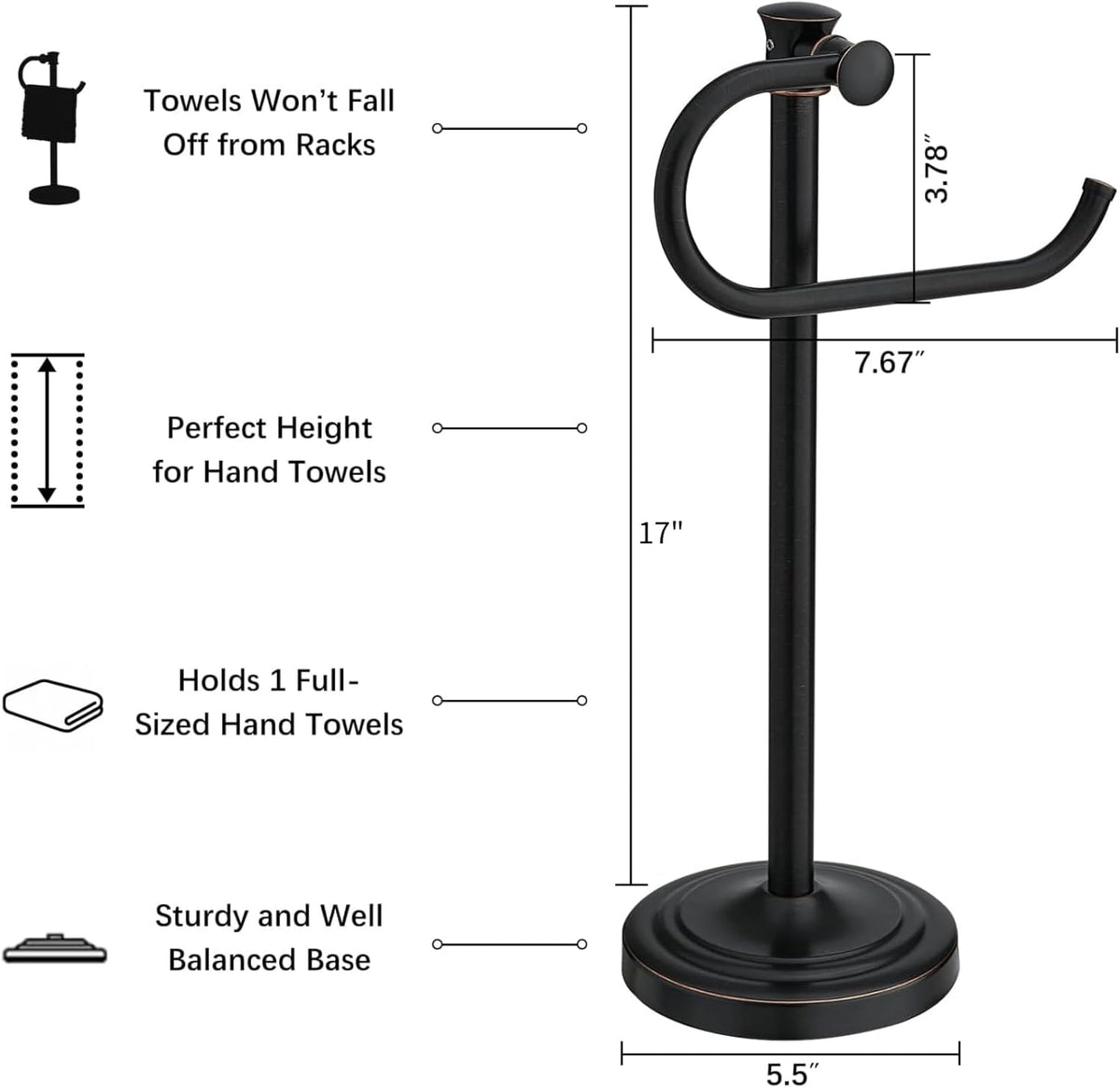 BESy 17 Inch Oil Rubbed Bronze Stand Towel Bar Hanger Hand Towel Bar Bathroom Vanity Countertop Towel Holder Free Standing Stainless Steel Towel Ring Hardware Accessories Towel Rack