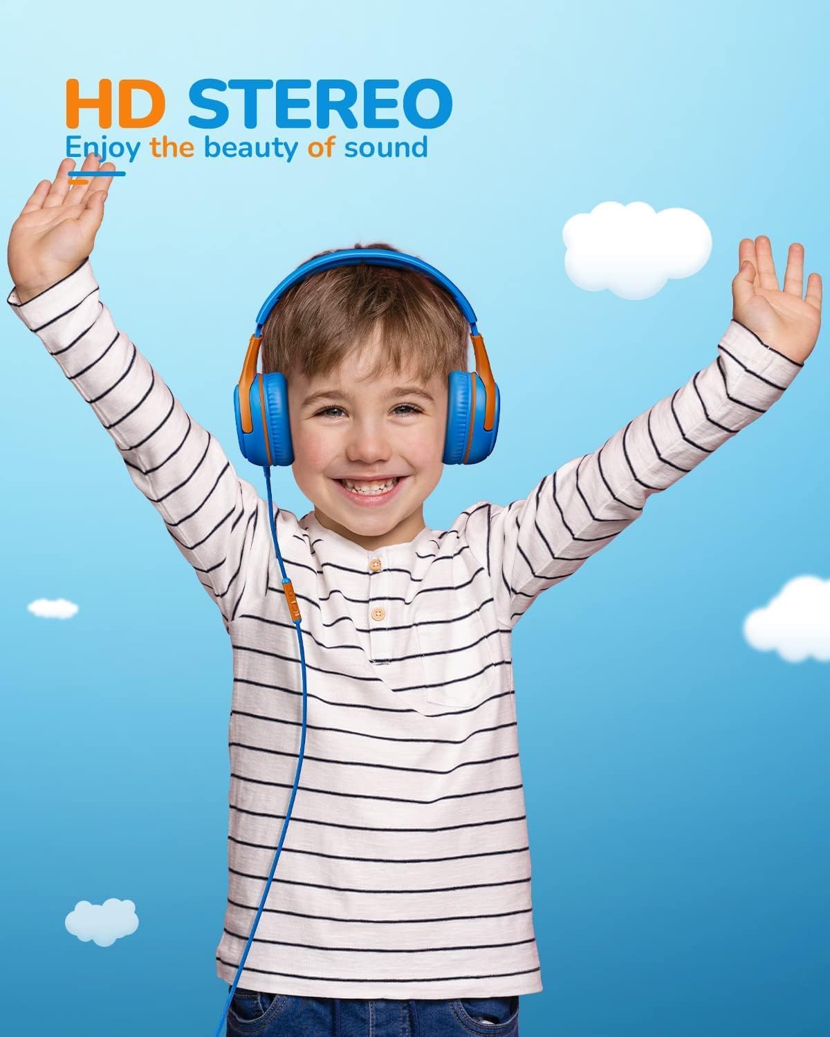 awatrue Kids Headphones with Microphone, Wired Headphones for Kids 85/94dB Safe Volume Limit, Over Ear Headsets, Boys Girls Childrens Headphones for School/Travel/Fire Tablet/BlueOrange