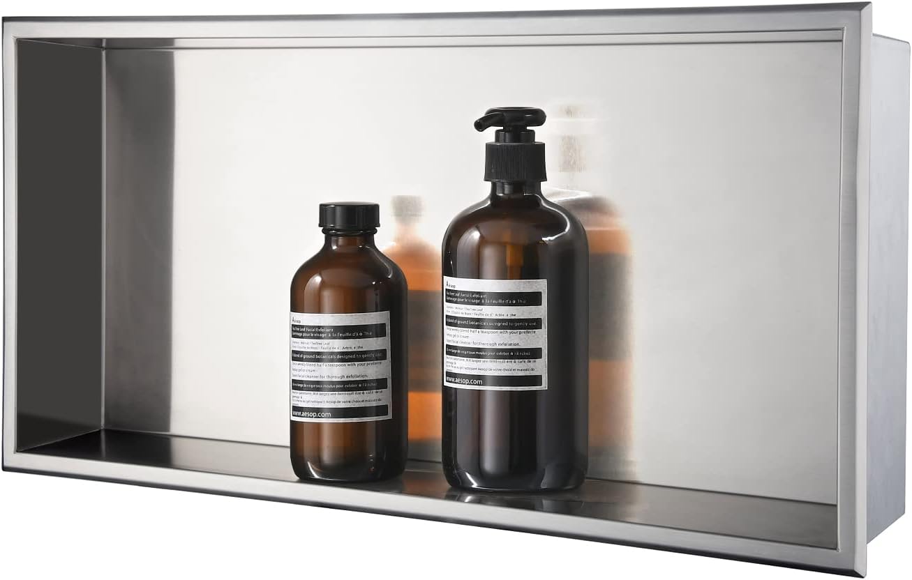 BLYLUND Shower Niche 12" x 24" NO Tile Needed,Matte Black Double Shelf Organizer, Square Corners Wall-Inserted Niche Recessed Shower Shelf Modern Soap Niche for Bathroom