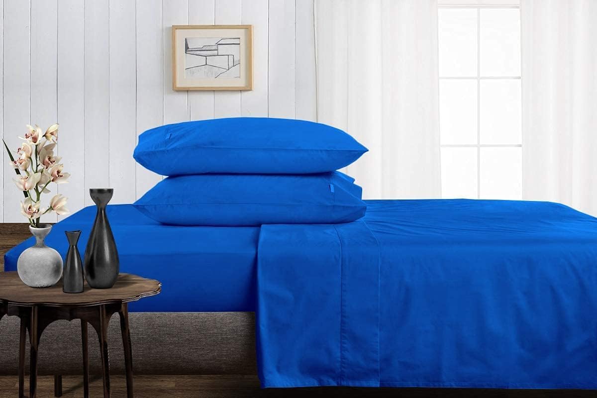 Linen Sheets 100% Egyptian Cotton- Twin-XL Sheet Set 4 Piece- 1000 Thread Count- Fits Upto 18" Deep Pocket- Long Staple Cotton Bedding, Sateen Weave-Light Blue Solid