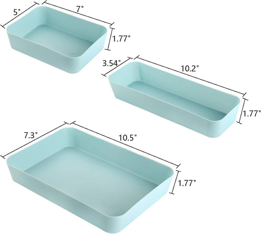 12 Pieces Plastic Desk Drawer Organizer and Storage, Large Size Stackable Vanity Desk Drawer Organizers Bins Trays Set Drawer Dividers for Makeup Office Bathroom Dresser Kitchen, 4 Colors