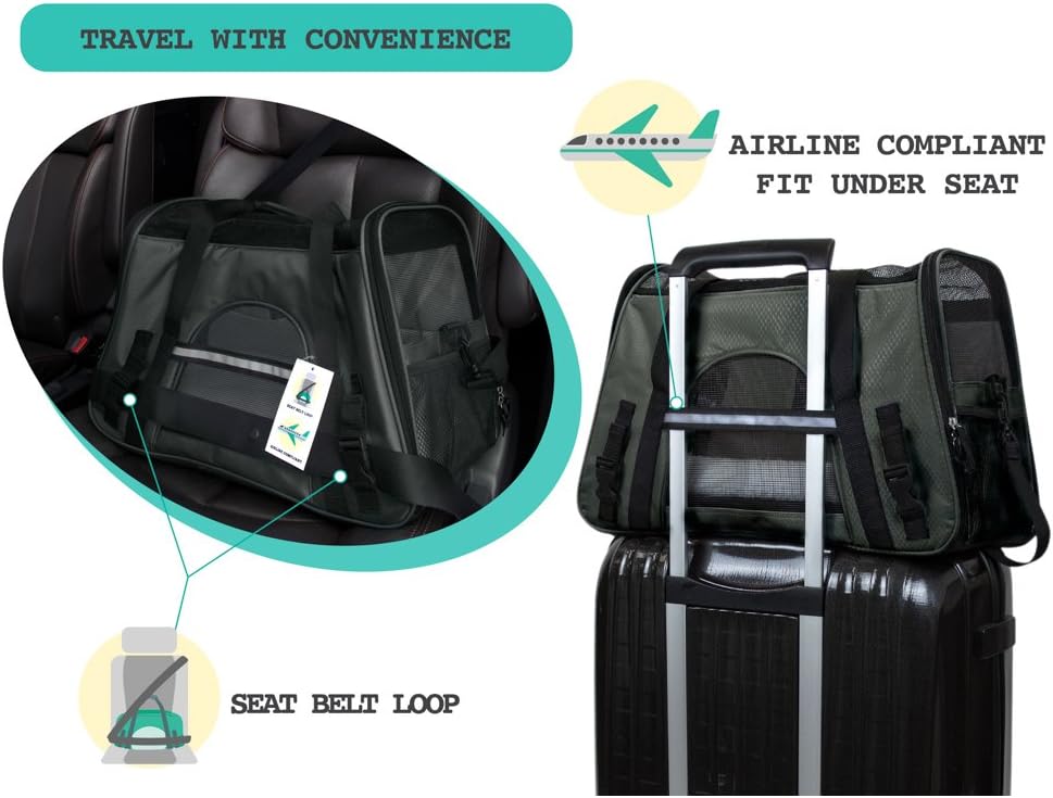 Premium Airline Approved Soft-Sided Pet Travel Carrier by PetAmi | Ventilated, Comfortable Design with Safety Features | Perfect For Plane or Car | Ideal for Small to Medium Sized Cats, Dogs, and Pets