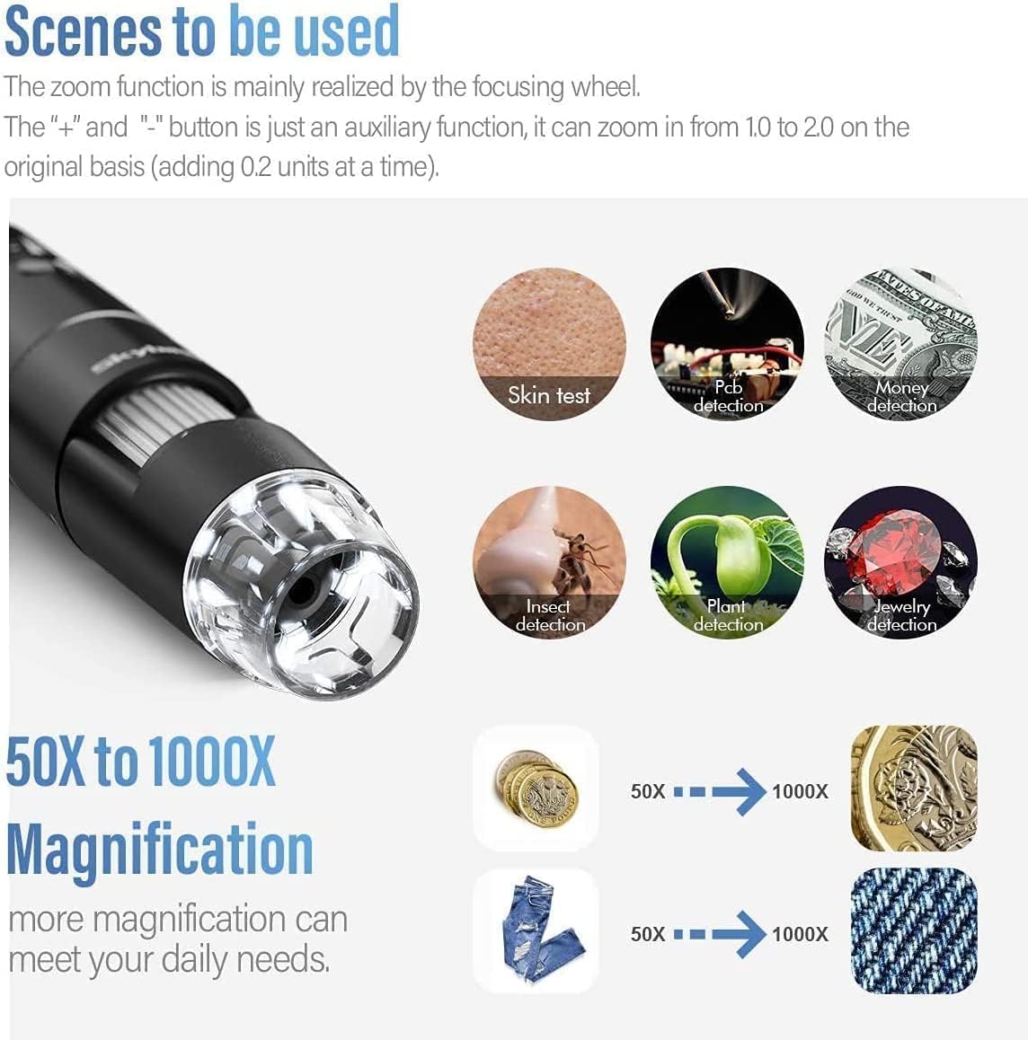 SKYBASIC Wireless Digital Microscope,50X-1000X Magnification WiFi Portable Handheld Microscopes with Adjustable Stand HD USB Microscope Camera Compatible with iPhone Android iPad Windows Mac Computer