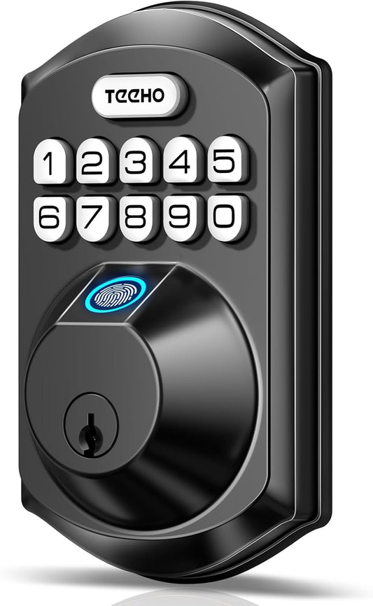 TEEHO TE002 Fingerprint Door Lock, Smart Keyless Entry Electronic Keypad Deadbolt for Front Door - Auto Lock - Easy Installation - Matte Black - PuriLite