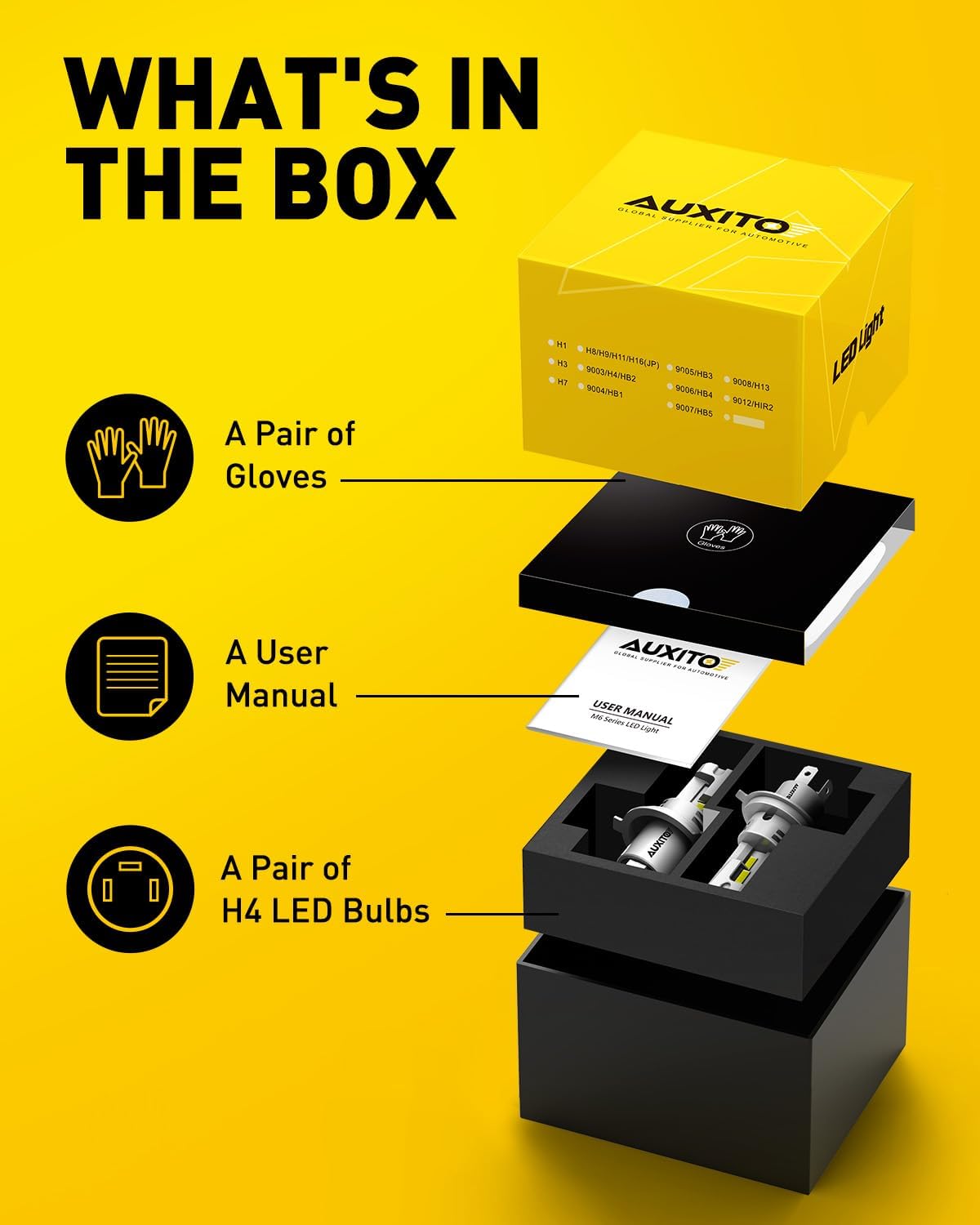 AUXITO H11 LED Headlight Bulbs, 400% Brighter 6500K White Wireless LED Headlights for H8 H9 H16 Fog Lights, DRL, Low Beam or High Beam, Direct Install Plug and Play, IP68 Waterproof, Pack of 2