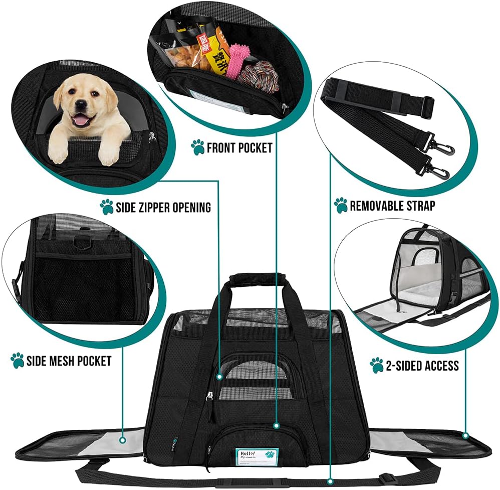Premium Airline Approved Soft-Sided Pet Travel Carrier by PetAmi | Ventilated, Comfortable Design with Safety Features | Perfect For Plane or Car | Ideal for Small to Medium Sized Cats, Dogs, and Pets