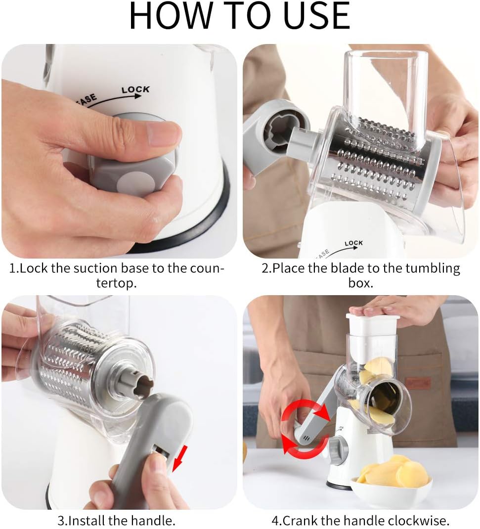 Purilite Select Rotary Cheese Grater with 3 Stainless Steel Blades