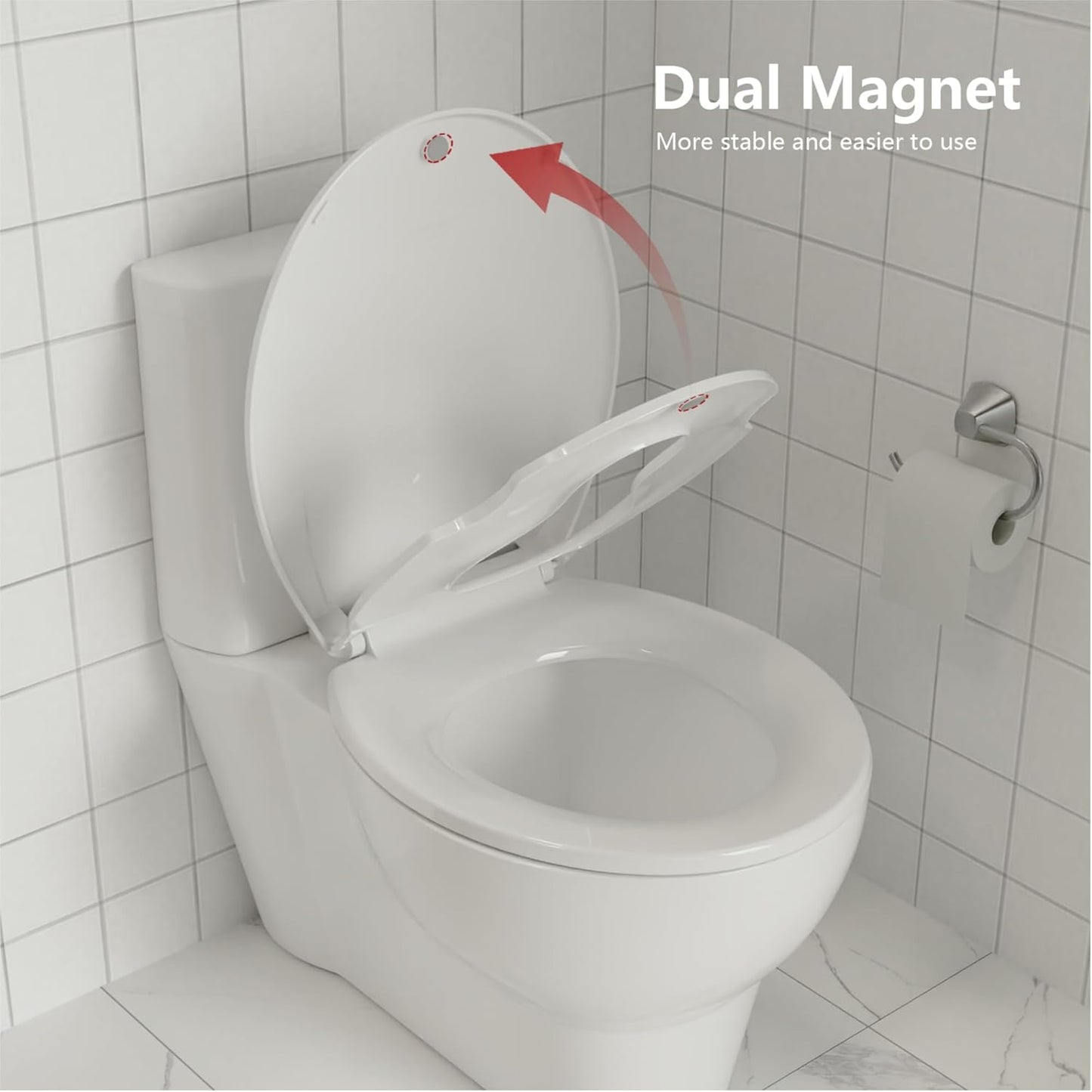 White Elongated Toilet Seat, Slow Close Toilet Cover Seat for Easy Clean and Stain-Resistant, Plastic Toilet Seat with Cover, Quick-Release Hinges and Quick-Attach Hardware
