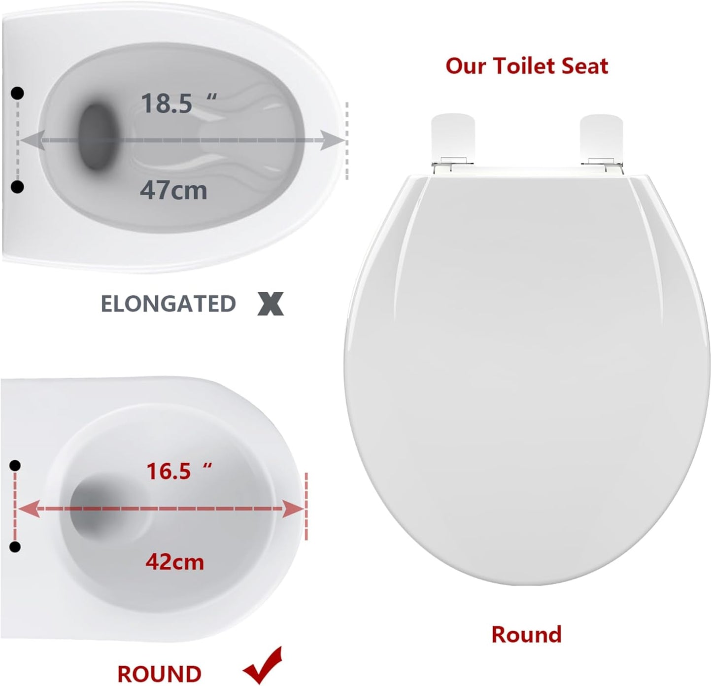 White Elongated Toilet Seat, Slow Close Toilet Cover Seat for Easy Clean and Stain-Resistant, Plastic Toilet Seat with Cover, Quick-Release Hinges and Quick-Attach Hardware