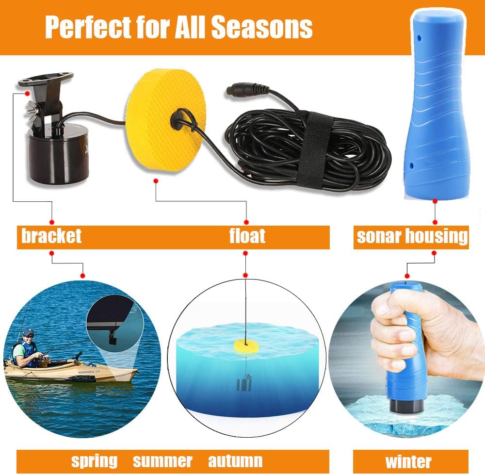 LUCKYLAKER Ice Portable Fishing Fish Finder Wired Handheld Fishing Finders Kayak Sonar Sensor Fish Finder Transducer Depth Finder LCD Monitor for Boat Canoe