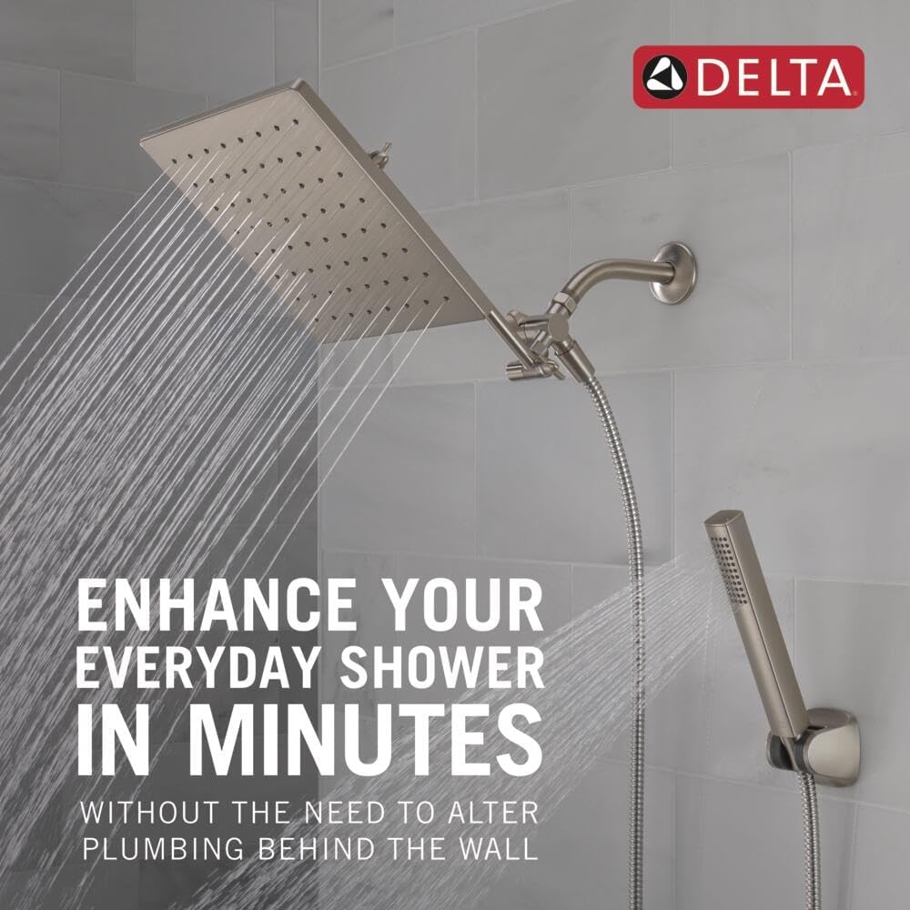 Delta Faucet 10-inch Raincan Shower Head and Hand Held Shower Combo, Black Square Shower Head, Rainfall Shower Head, Hand Shower, High Pressure Shower Head, 1.75 GPM Flow Rate, Matte Black 75527-BL
