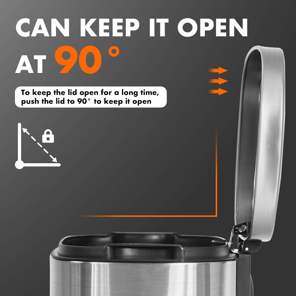 13 Gallon/50 L Garbage Can Kitchen Trash Can with Lid for Office Bedroom Bathroom Step Trash Bin Fingerprint-Proof Brushed Stainless Steel