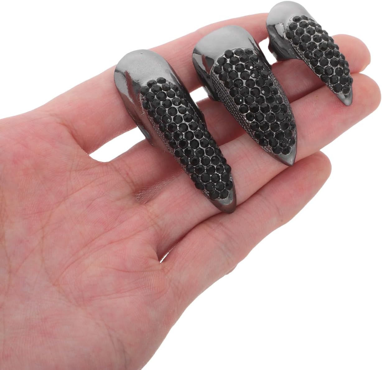 Sewroro 10pcs Paw Talon Finger Ring Punk Style Claw Ring Gothic Finger Nail Tip Claw Rings for Cosplay Party (3 Sizes/Black)