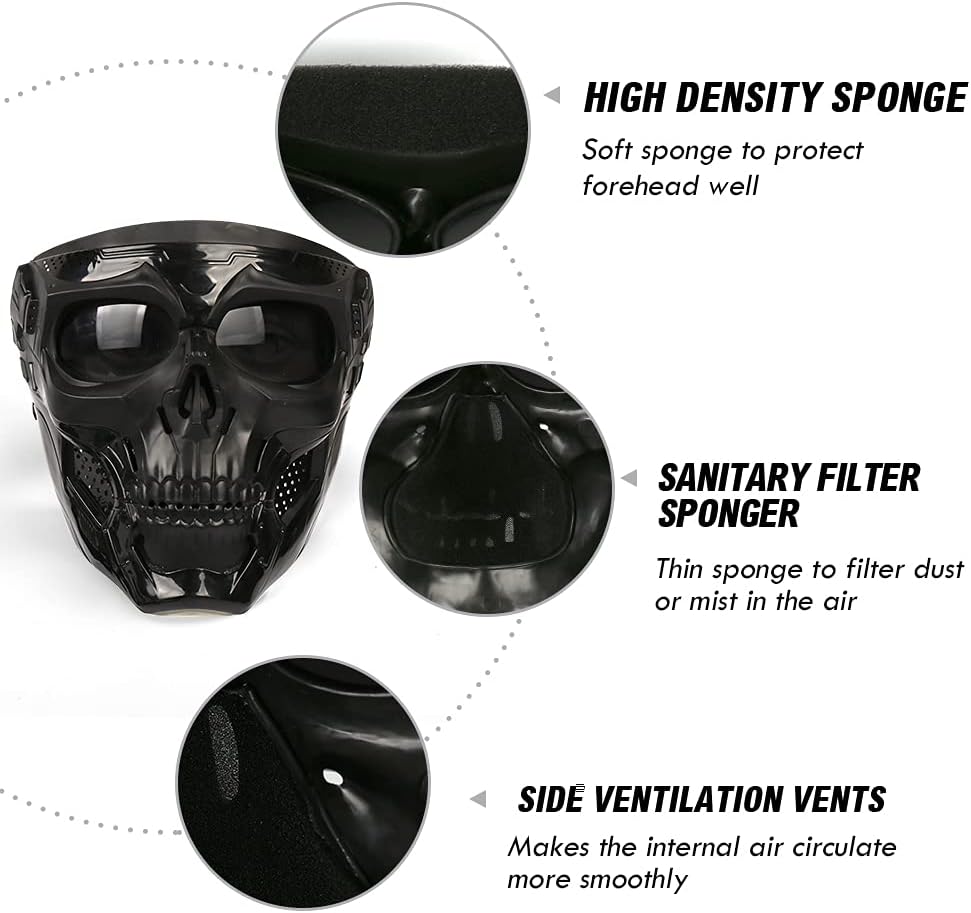 Outamateur Motorcycle Skull Goggle Mask Riding Goggles Safety Road Riding UV Motorbike Glasses for Riding/Skiing/Snowing/Motorcycling/Halloween (Grey Lens) - PuriLite