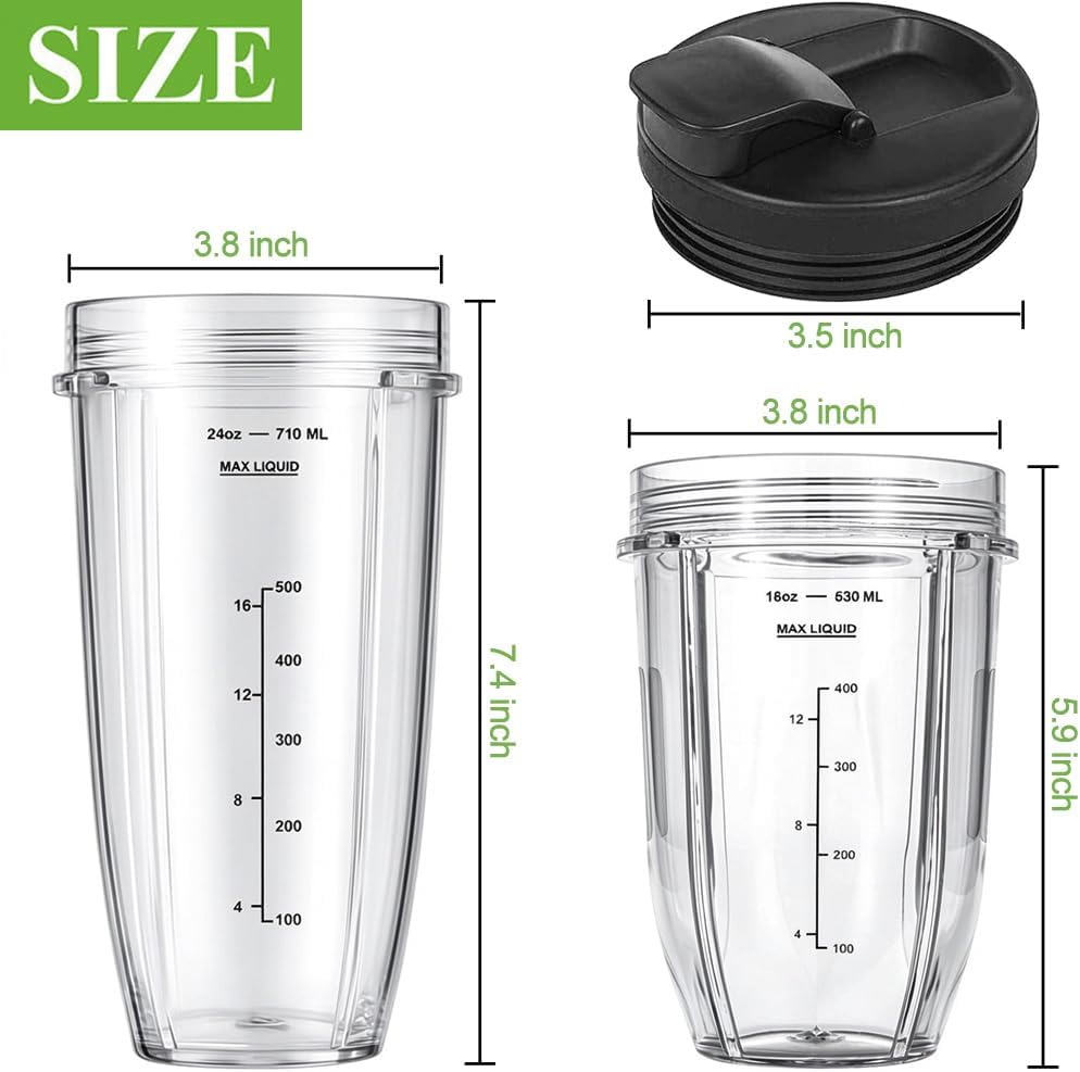 2-Pack Cup Replacement Parts with Lid for Ninja Blender Auto-iQ BL450C BL451C BL481C BN751C BN750C BN801 BN801C BN400C Nutri Ninja Food Processor SS101C SS150C SS151C SS351C,18oz & 24oz Smoothie Cups