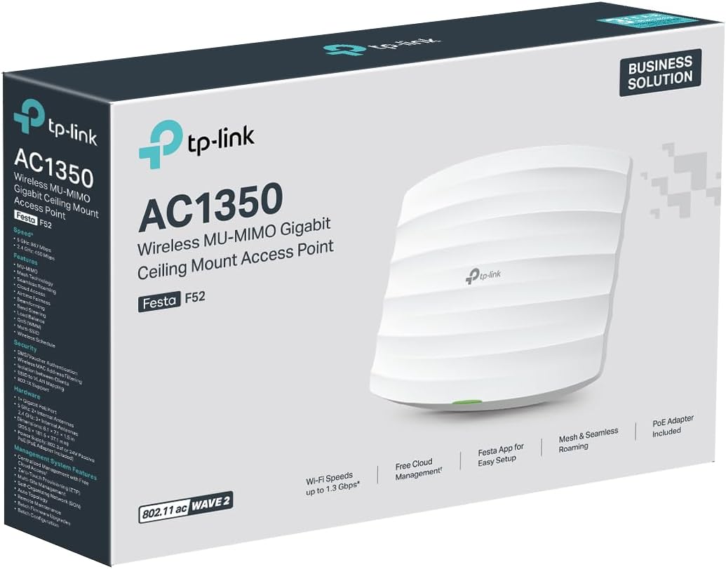 TP-Link Omada AC1750 Gigabit Wireless Access Point (EAP245 V3) - Business WiFi Solution w/Mesh Support, Seamless Roaming & MU-MIMO, PoE Powered, SDN Integrated, Cloud Access & Omada App, White