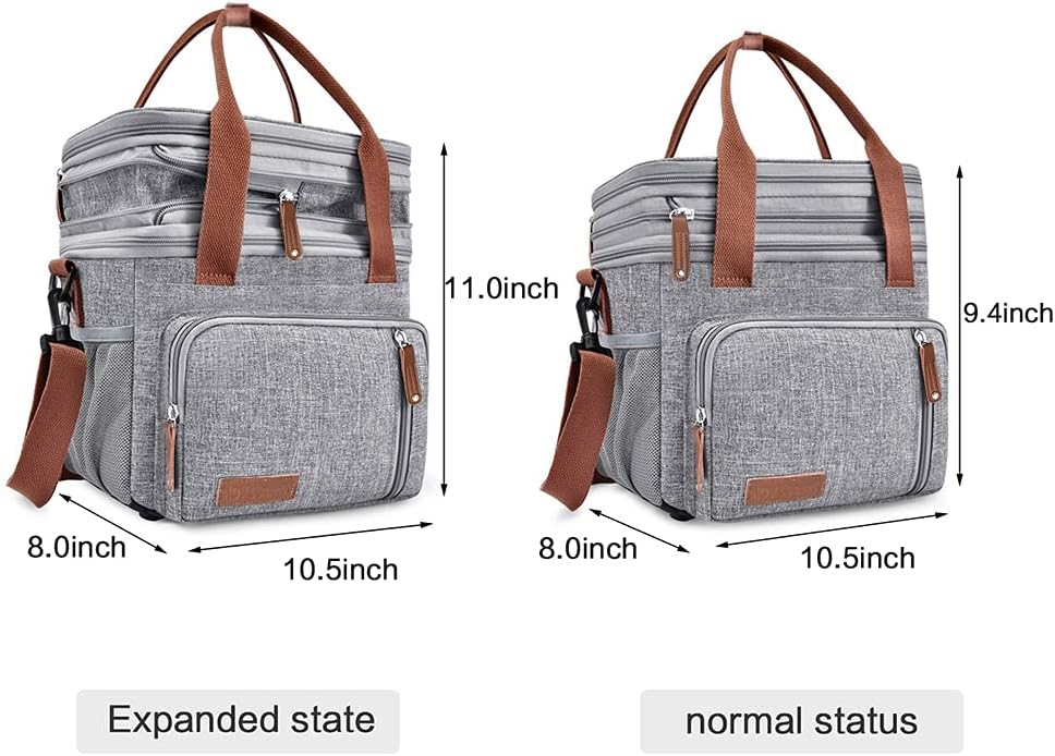 Lunch Bag Women Insulated Lunch Box for Work, Purple Expandable Large Lunch Bags, Leakproof Double Deck Lunch Box Cooler Bag(Purple)
