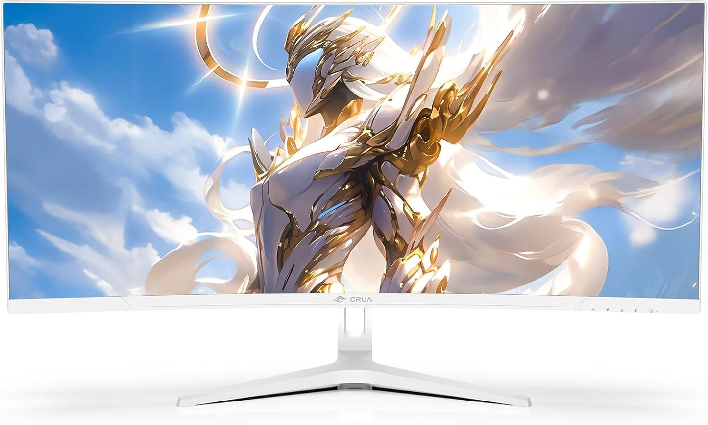 CRUA 34 Inch Curved Gaming Monitor 144HZ, White 21:9 Ultra Wide PC Monitor 1500R WQHD 3440X1440P 120% sRGB Computer Display/VA Panel/PIP& PBP/HDMI2.0 & DP1.4/Tilt Adjustment/Wall Mountable