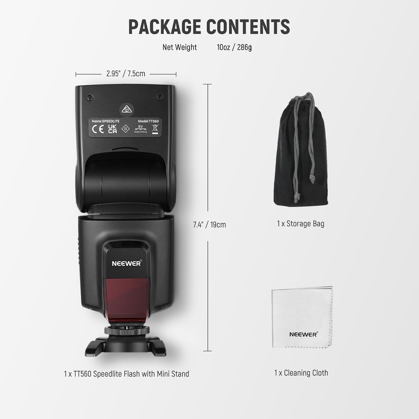 NEEWER TT560 Flash Speedlite Compatible with Canon Sony Nikon Panasonic Olympus Pentax and Other DSLR, Studio Light Digital Camera Speedlight with Standard Hot Shoe, Mini Stand, Cleaning Cloth & Bag