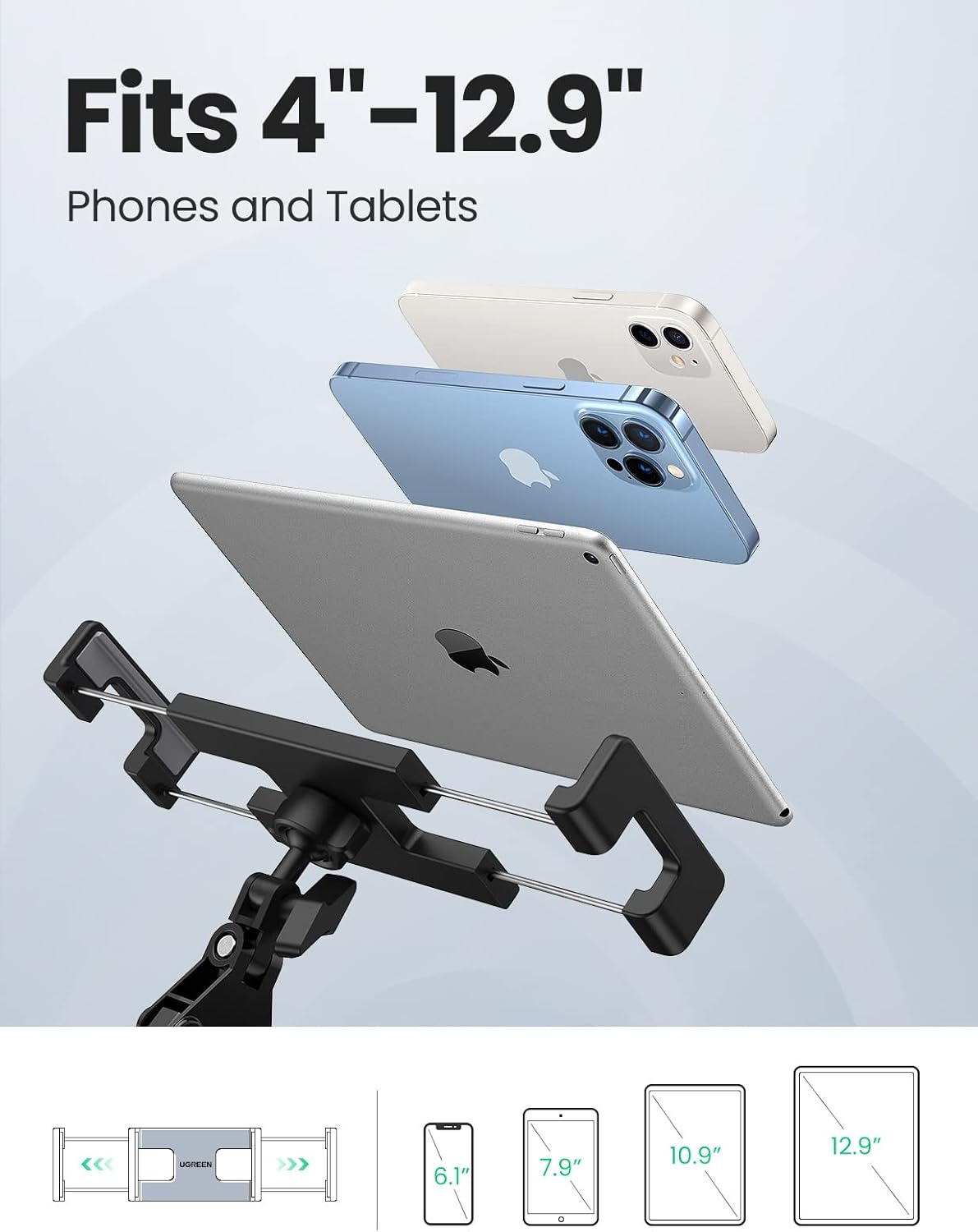 UGREEN Tablet Stand for Bed, Lazy Tablet Holder for iPad, Flexible Tablet Arm Clamp for Desk Compatible with iPad Pro 12.9 9.7 10.5, iPad Air, iPad mini 6 4 3, Galaxy Tab, iPhone 4-12.9 Inch Devices