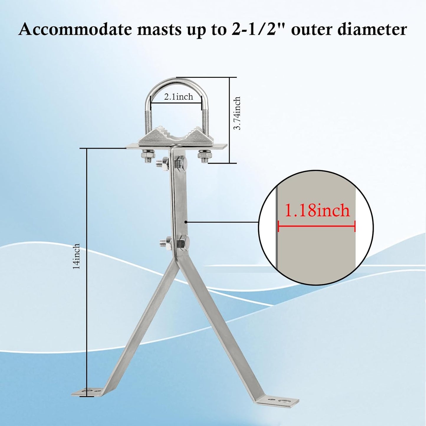 XRDS-RF 16 Inch Heavy-Duty Wall Mount Stand Off Mast for TV Antenna - Windproof Mounting Bracket (2-Leg + 2-Leg)