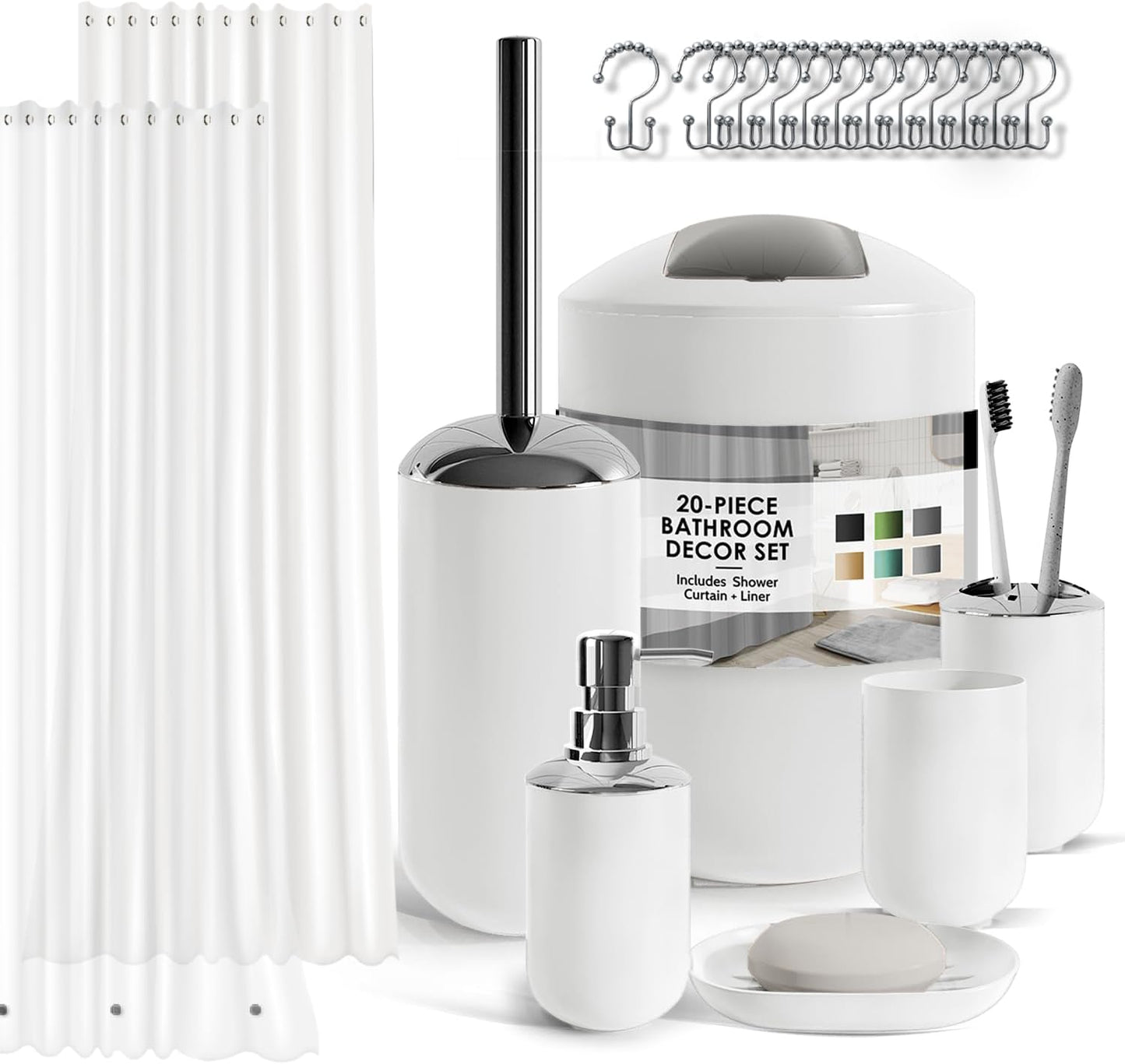 Clara Clark Bathroom Set - Gray Bathroom Accessories Set, Bathroom Sets with Shower Curtain and Rugs, 23PC Shower Curtain Set with Liner, Soap Dispenser, Soap Dish, Toilet Brush Holder, and Trash Can