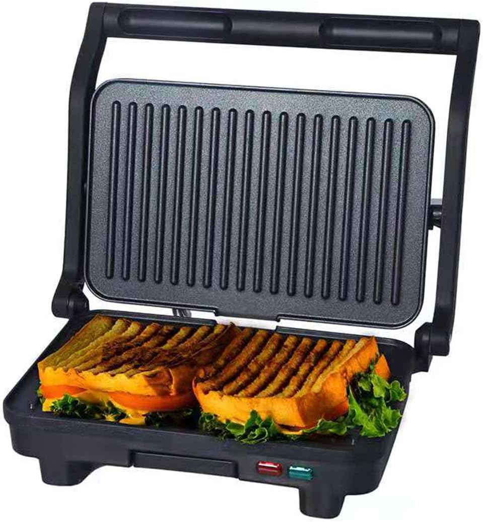 Panini Press Grill and Sandwich Maker 180 Degree Open Ceramic Plates Stainless Steel Finish