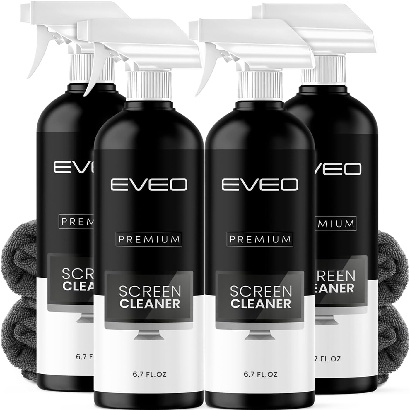 EVEO® Screen Cleaner Spray Kit (Streak-Free) TV Screen Cleaner for Smart TV, LCD, LED, OLED | Computer Spray and Wipe Microfiber Cloth for Monitor, Laptop, iPad, Car & More - 1 Pack