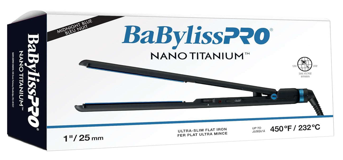 BaBylissPRO Nano Titanium & Ceramic Ultra-Slim Hair Straightener, Extra-Long Dual Voltage Flat Iron with Floating Plates