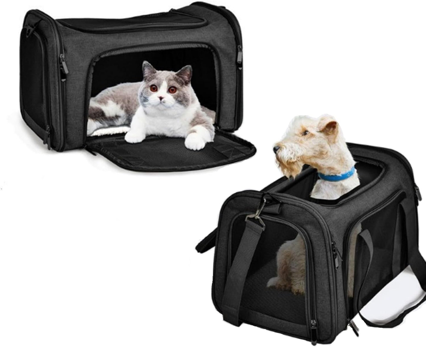 Most Airline Approved Cat Carriers Dog Carriers Soft-Sided Pet Travel Carrier for Puppies/Kittens/Rabbits, 5-Sided Breathable Mesh, Self-Locking Zippers, 17''X11''X11''