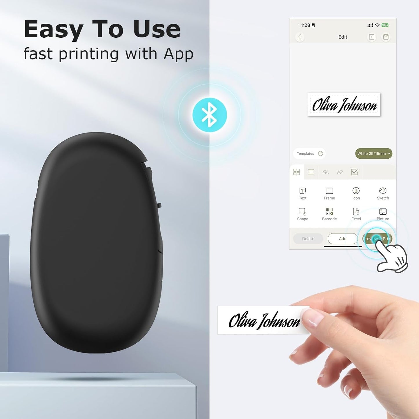 SUPVAN E10 Mini Bluetooth Label Maker Machine with Tape, Continuous Waterproof Label, Versatile App with 40+ Fonts and 600+ Icons, Inkless Labeler for Home, Kitchen, School, Office Organization, Green