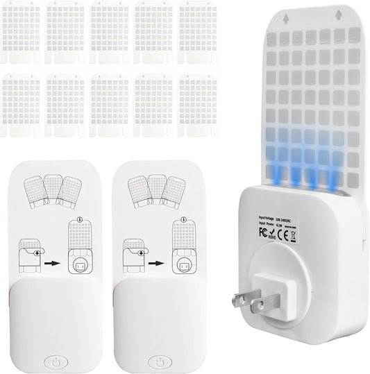 Fly Trap Indoor 【1 Device + 5 Glue Cards】, Plug-in Flying Insect Trap for Mosquito, Flies, Fruit Flies, Moths, Gnats, Flying Insect Trap, with UV Bug Catcher & Sensor Night Light. (1, White)