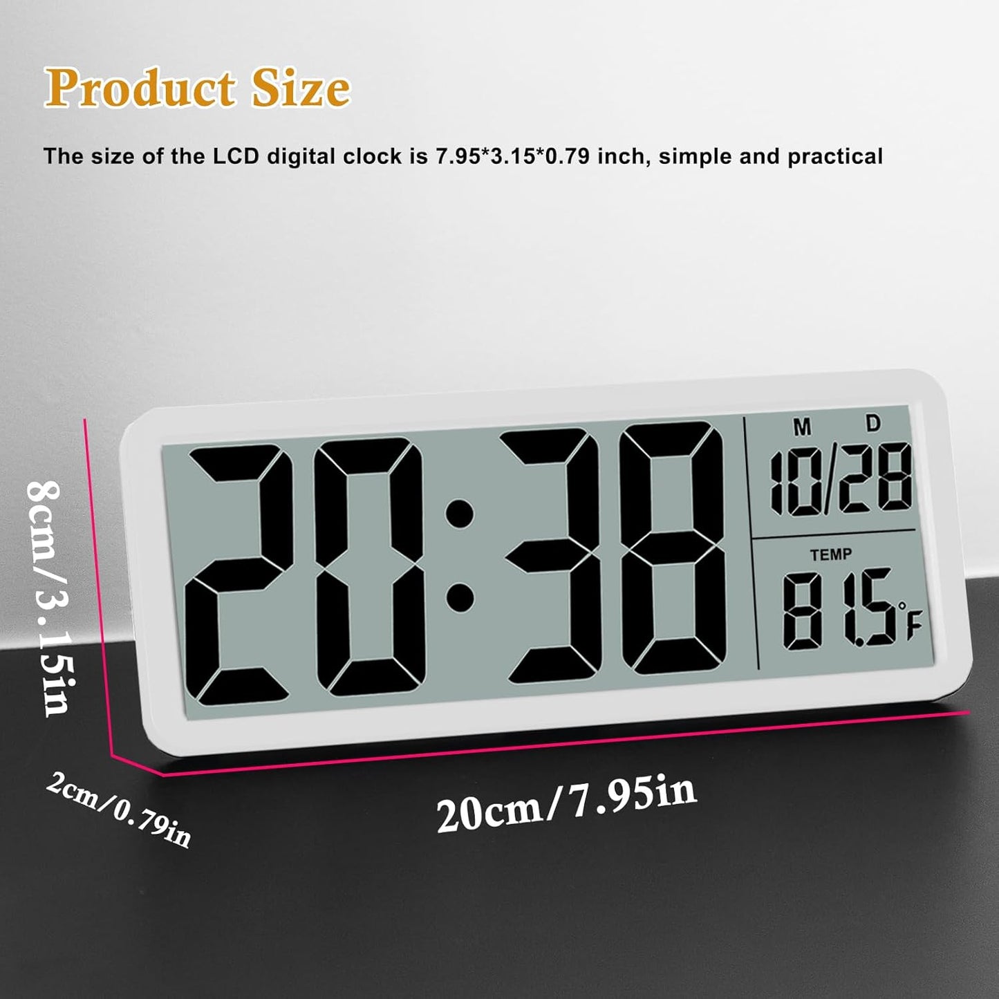 QINYUNE Digital LCD Wall Clock Easy to Set, 8.5 Inch LCD Screen with Time/Date/Temperature Display,Simple Digital Desk Clock with 12/24H for Bedroom Living Room Office