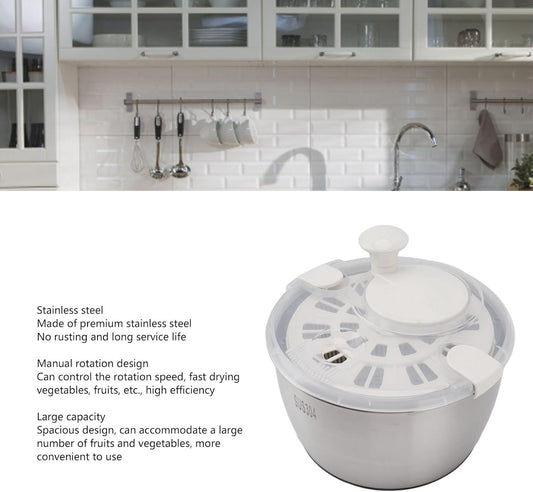 MUNEFE Stainless Steel Salad Spinner, Multifunctional Large Capacity Lettuce Spinner, Fruit Washer Drain Basket for Drying Lettuce - PuriLite