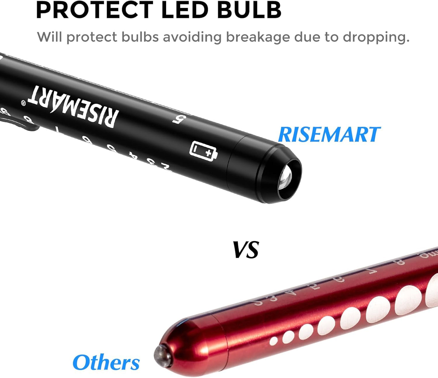 RISEMART Pen Lights for Nurses, 2 Pack Reusable Medical Light with Pupil Gauge and Ruler, White Light LED Penlight for Student Doctors EMT (Black/White)