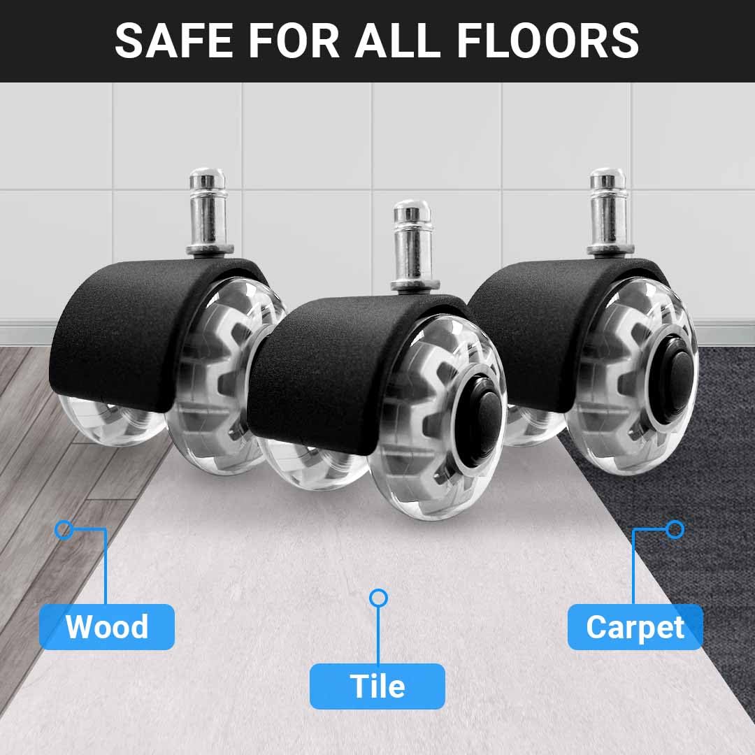 MotionGrey - Premium Dual Office Chair Wheels Replacement for Hardwood Floors, Chair Casters Replacement, Heavy Duty Desk Chair Wheels for Replacing Chair Mat, Rollerblade Casters