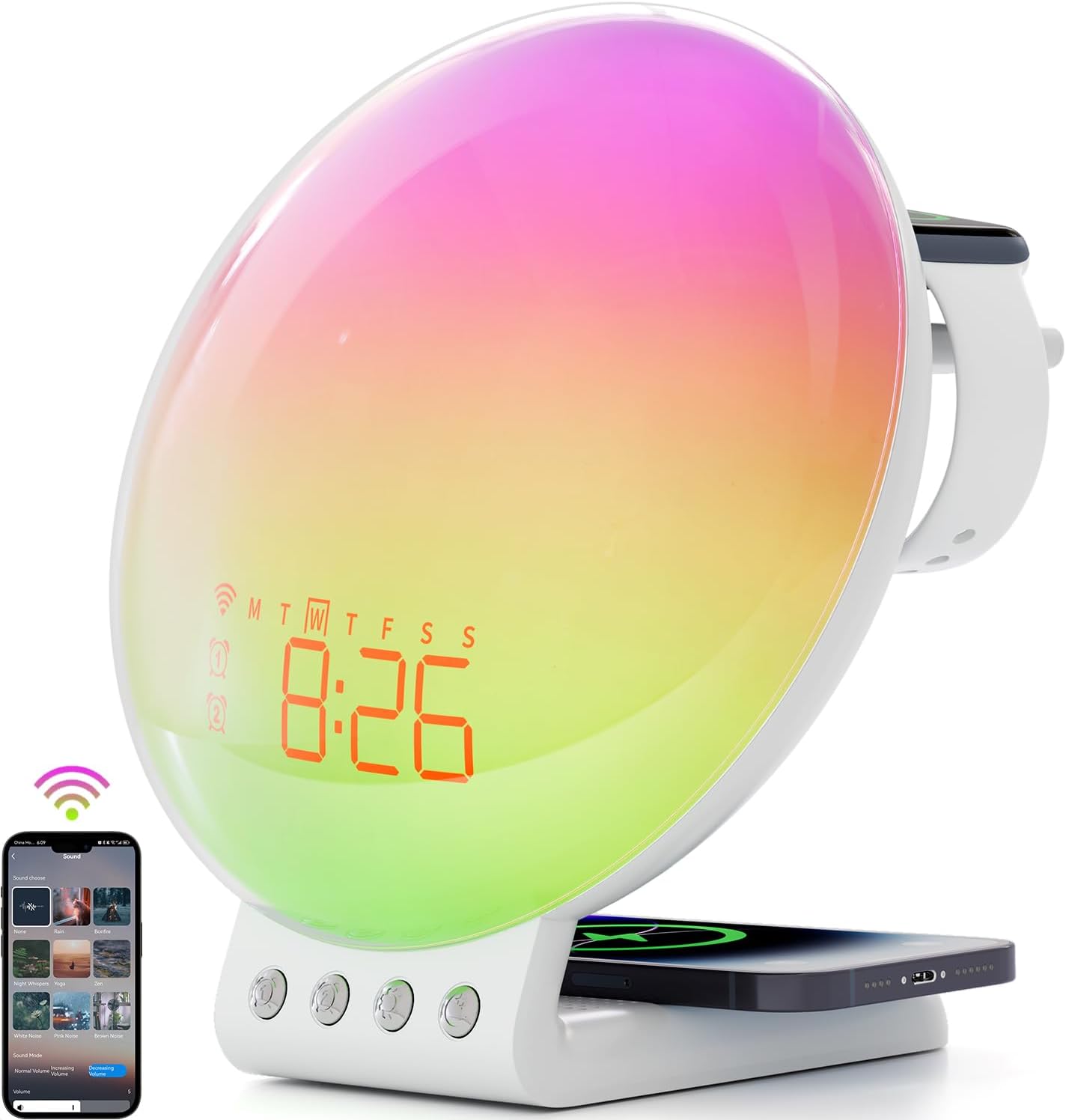 Sunrise Alarm Clock for Heavy Sleepers, Wake Up Light with Sunrise/Sunset Simulation, Dual Alarms & Natural Sounds, Snooze & Sleep Aid, FM Radio, 7 Colors Night Light for Bedroom, Ideal for Gift