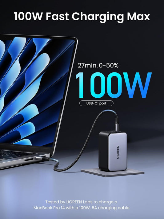 UGREEN 100W USB C Charger Block, Nexode X GaN 3-Ports Mini Charger Brick with GaN Infinity™ Chip Support PPS Super Fast Charge for MacBook Pro/Air, iPad, ThinkPad, iPhone 16/15, Galaxy S24/S23, Pixel - PuriLite
