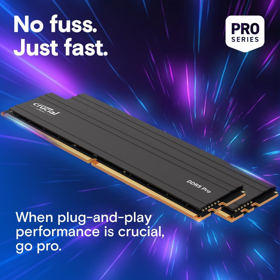 Crucial Pro 128GB Kit (2x64GB) DDR5 RAM, 5600MHz (or 5200MHz or 4800MHz) Desktop Gaming Memory UDIMM, Compatible with Latest Intel & AMD CPU CP2K64G56C46U5