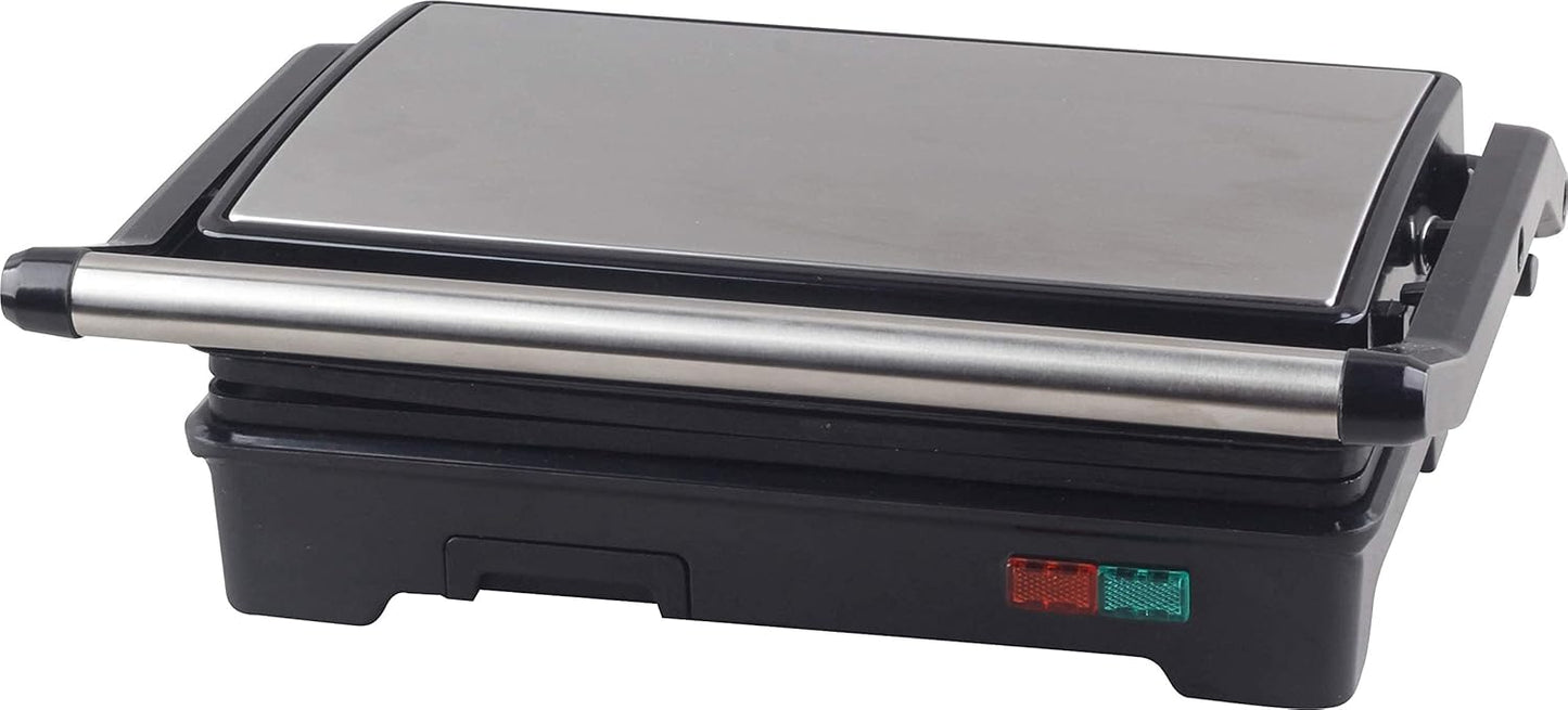 Panini Press Grill and Sandwich Maker 180 Degree Open Ceramic Plates Stainless Steel Finish