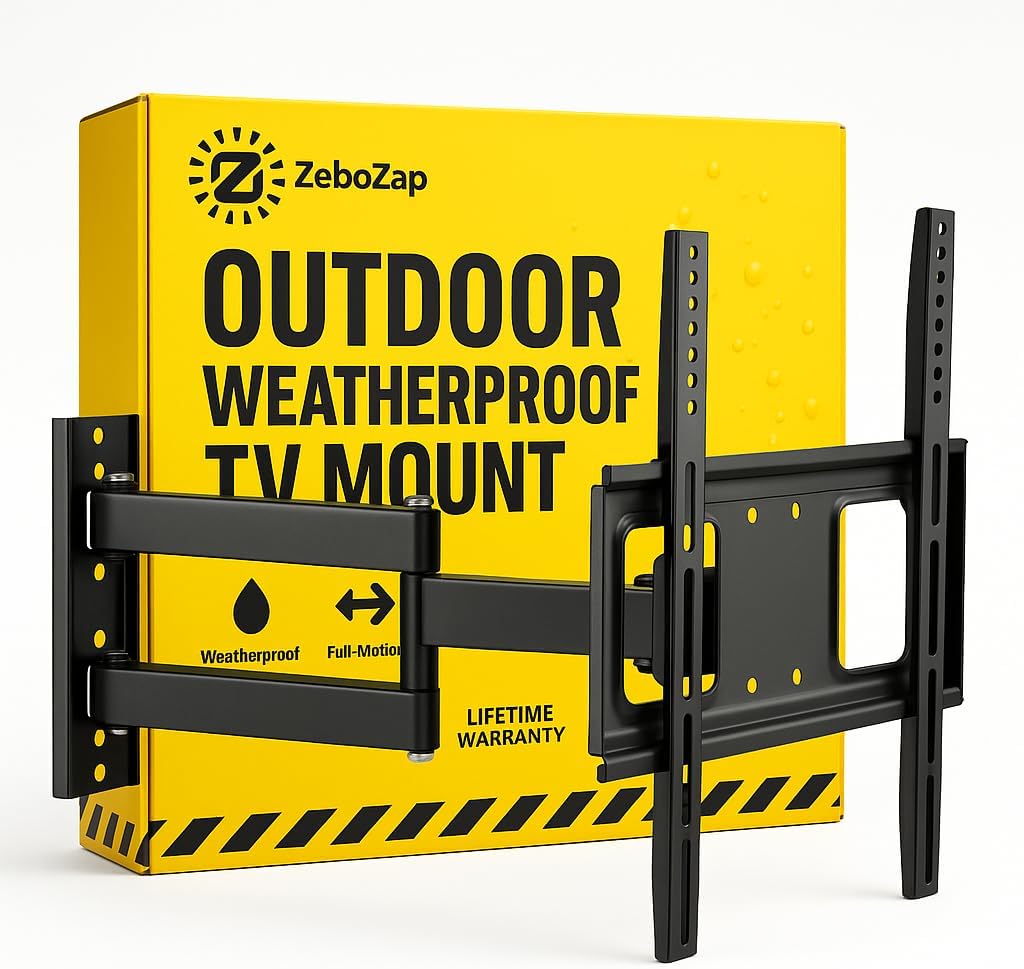 ZeboZap ZZTVC8022 Outdoor Flip Down Ceiling TV Mount | Gazebo TV Mount | Patio TV Mount | Pergola TV Mount | Pitched Roof | Height Adjustable | Under Cabinet| Holds 44lbs | Fits 17-in to 37-in | Black