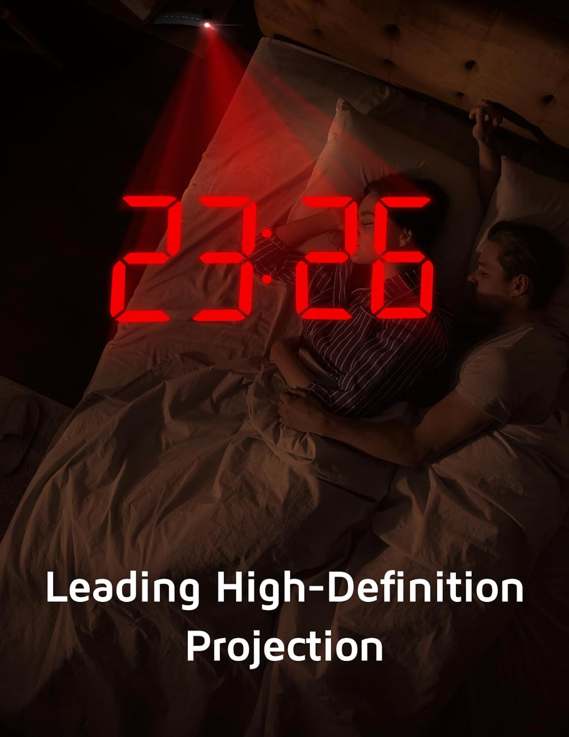 GOLOZA Projection Alarm Clock, Digital Clock with Modern Curved Design 180° Rotatable Projector, 3-Level Brightness Dimmer, Clear Blue LED Display, Progressive Volume, 9mins Snooze,12/24H, for Bedroom