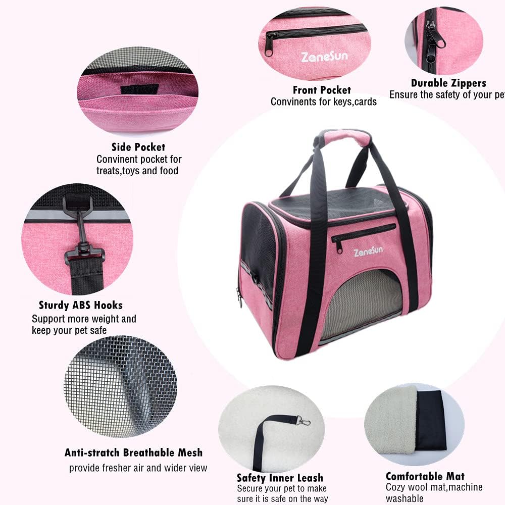ZaneSun Cat Carrier Dog Carrier Pet Carrier for Small Medium Cats Dogs Puppies of 15 Lbs,Airline Approved Dog Cat Travel Carrier (Medium, Blue)