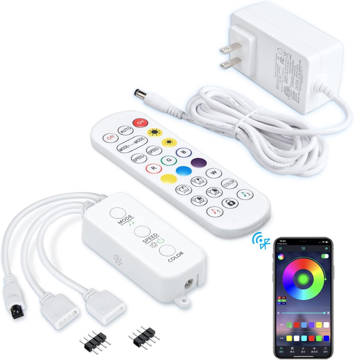 Purilite Select 2-Port RGB LED Strip Light Controller – Bluetooth App Control, Music Sync, Power Adapter Included