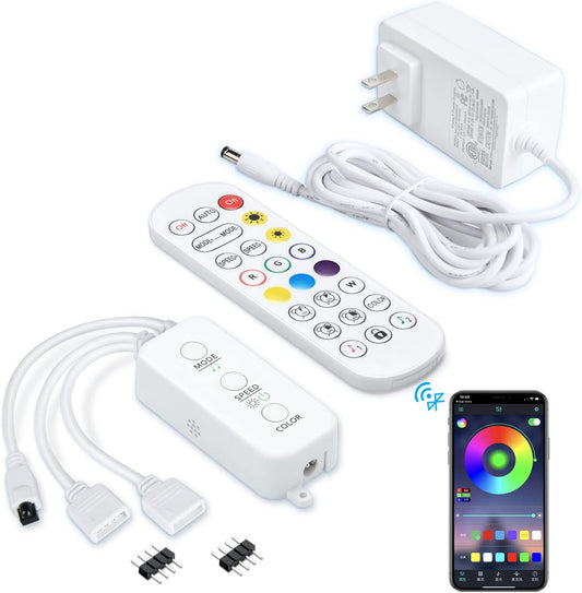 Purilite Select 2-Port RGB LED Strip Light Controller – Bluetooth App Control, Music Sync, Power Adapter Included